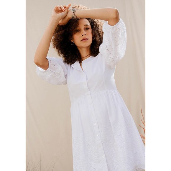 NEW Large L Womens Matilda Jane Good Hart White Cotton Eyelet Montrose Dress - Picture 2 of 6